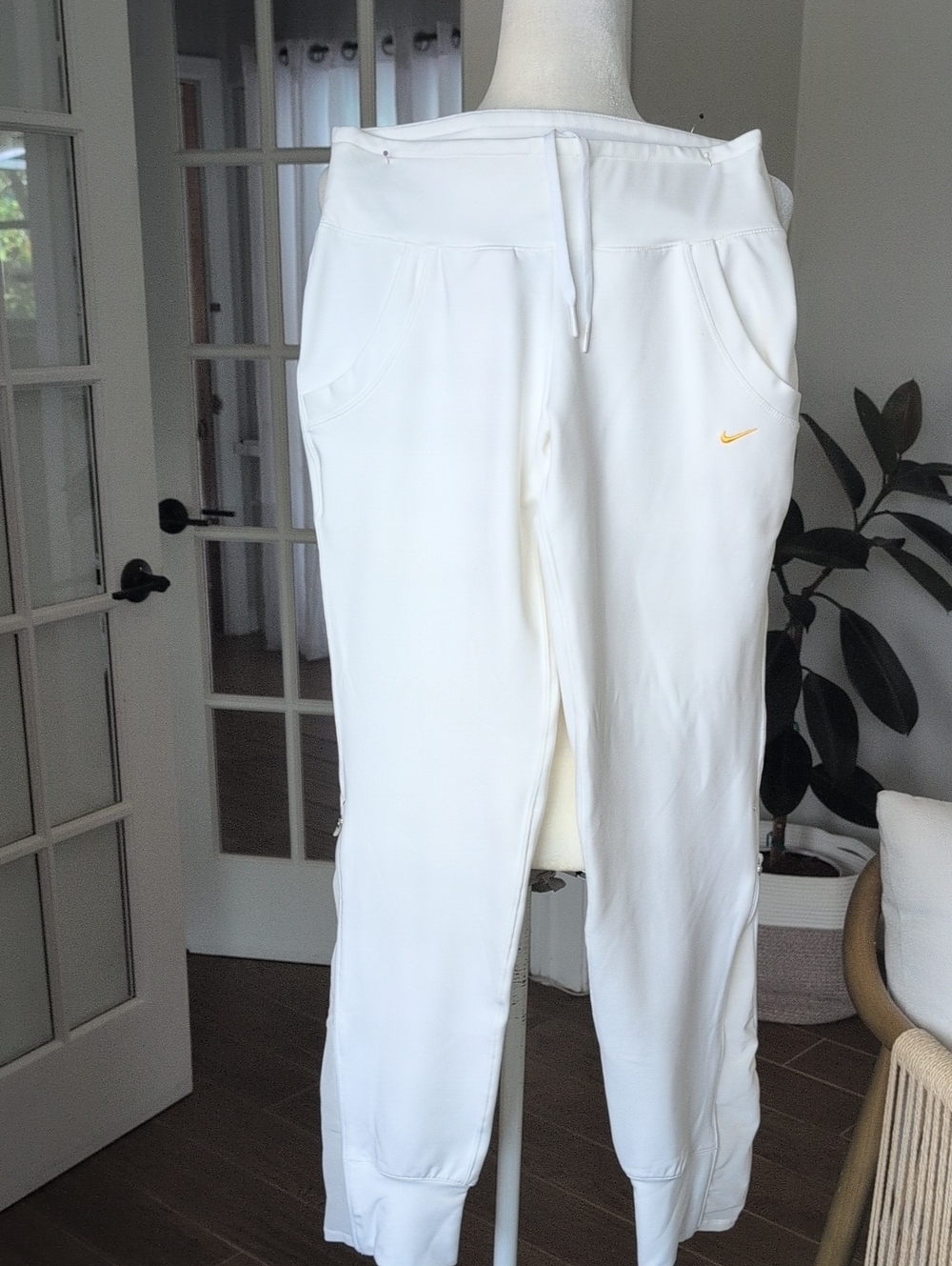 Vintage Y2K Nike White Track Joggers with Gold Swoosh Women's XS